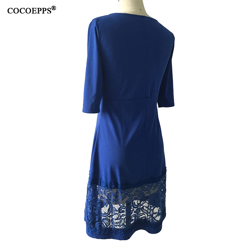 COCOEPPS, новинка, 6XL, большой размер, кружевное цветочное осеннее платье для женщин, а-силуэт, Красного размера плюс, повседневное женское платье, три четверти, Vestidos