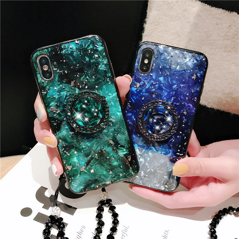 Sexy Glitter Flash Phone Case for Huawei P30 Crystal Bead String Lanyard P20 nova4 mate20pro Girls nova3e Elegant Back Cover V10 |