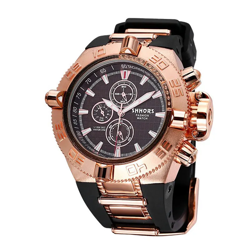 Rose Gold Известный бренд мужские кварцевые большие часы военные мужские спортивные резиновый ремешок для часов золотые наручные часы для спорта на открытом воздухе мужские часы Relogio - Цвет: Rose Gold