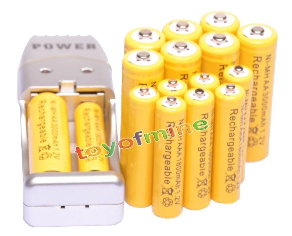 2/4/8/12/16/24 шт. AA 3000 мАч + AAA 1800 перезаряжаемые батареи 1 2 в желтый USB зарядное