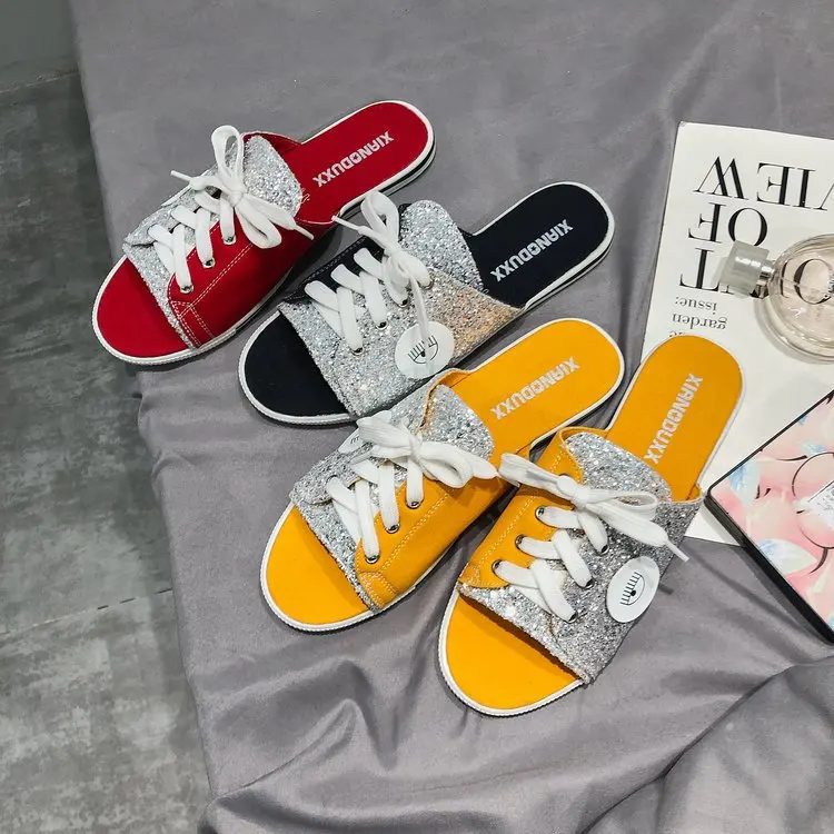 Женские тапочки Новинка лета 2019 года парусиновая обувь женские с дырявым носком