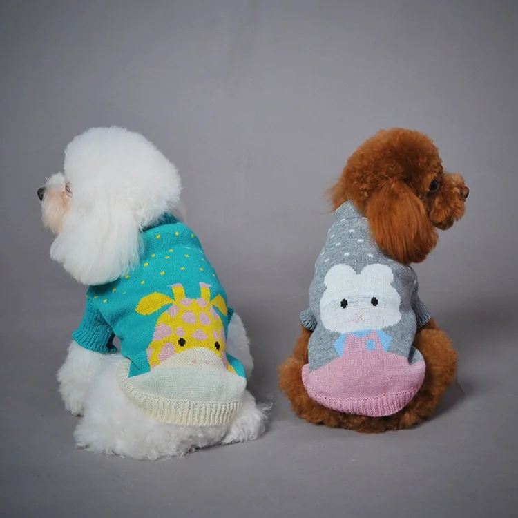 Осень/Зима жаккард зеленый жираф синий лягушка серый кролик одежда для собак