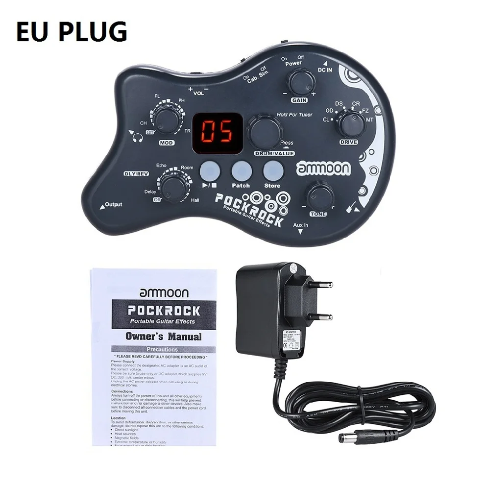 Grey EU Plug Горячая ammoon PockRock гитарная педаль мультиэффектов процессор педаль эффектов 15 типов эффектов с адаптером питания - Цвет: Grey EU Plug