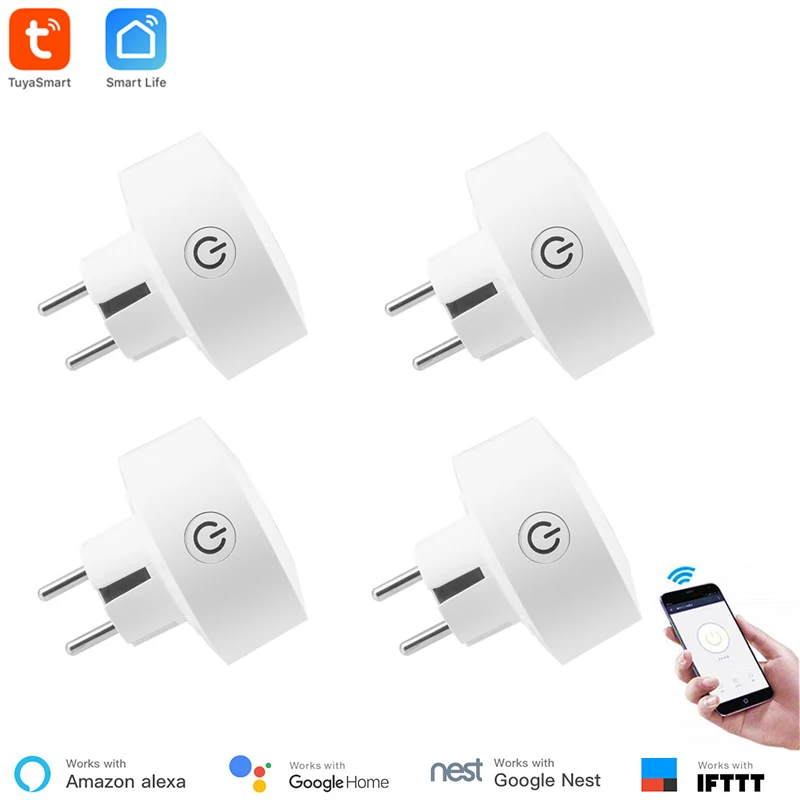4 pieces Tuya Smart EU power monitoring Wi-Fi розетка беспроводной разъем умный дом переключатель совместим с Google home, Alexa Голосовое управление - Комплект: 4 pieces