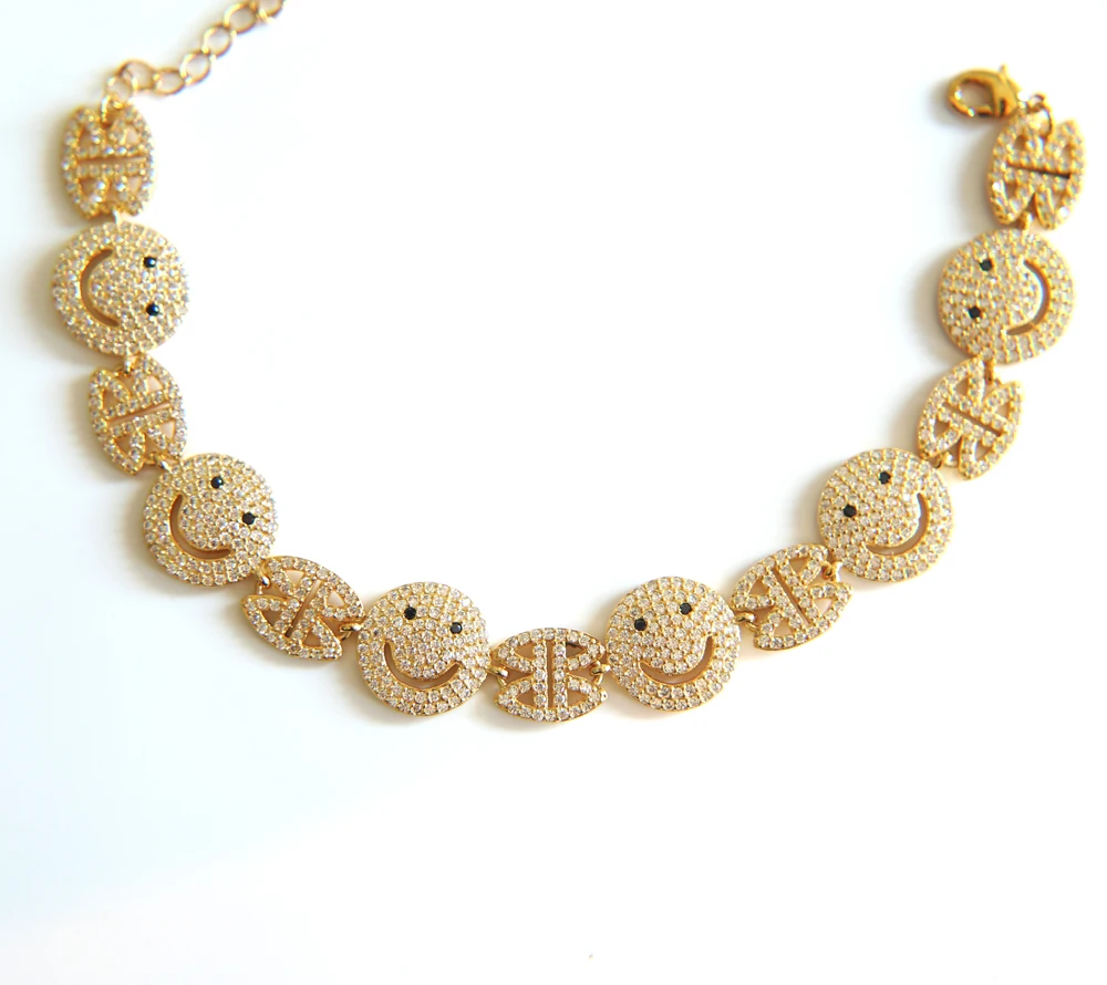 2018 newest Smile Face Lucky Women Charm Bracelet Gold-color Adjustable Length Chain Bracelets for Women Party Wedding Jewelry