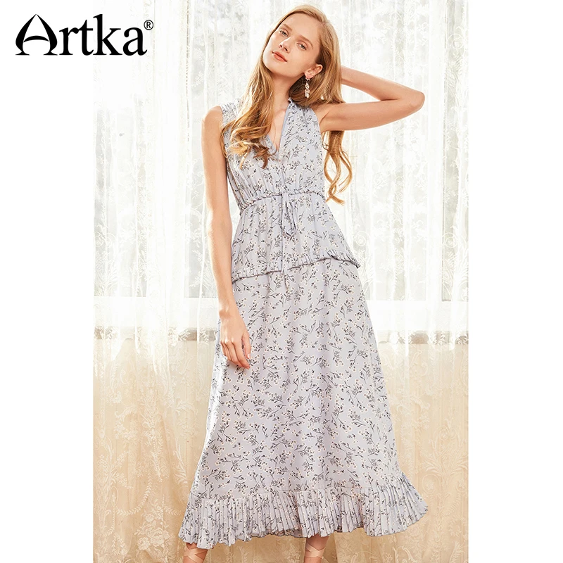 Женское платье с принтом ARTKA праздничное приталенное v образным вырезом и