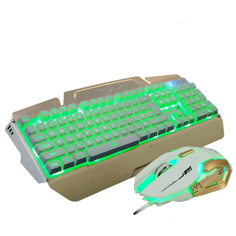 Золотой DeepFox проводной светодиодный мультимедийный Эргономичный Usb игровая клавиатура мышь комбинированная подсветка 2400 dpi оптическая геймерская мышь наборы - Цвет: Золотой