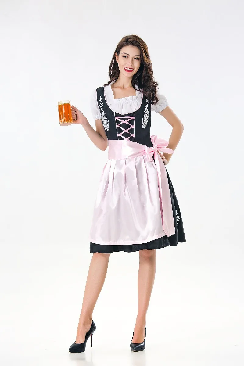 Розовый Для взрослых женщин Octoberfest Октоберфест маскарадное платье Bavaria Beer Girl Heidi Maid Dirndl наряд - Цвет: Розовый