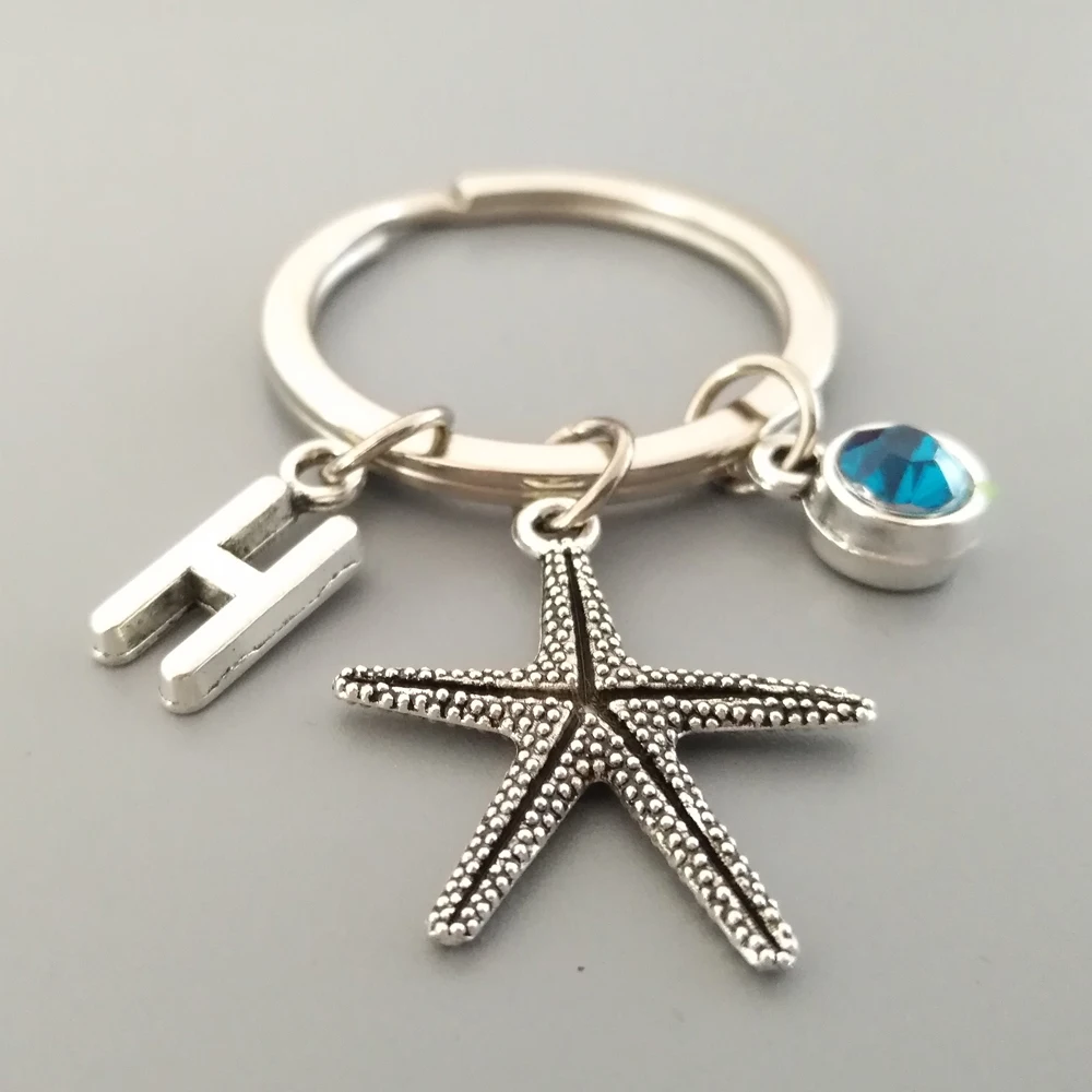 Underwater world Keyring starfish Keychain 26initail keyfob 12 Birthstone Optional Keysholder Bagcharm Keydangel | Украшения и