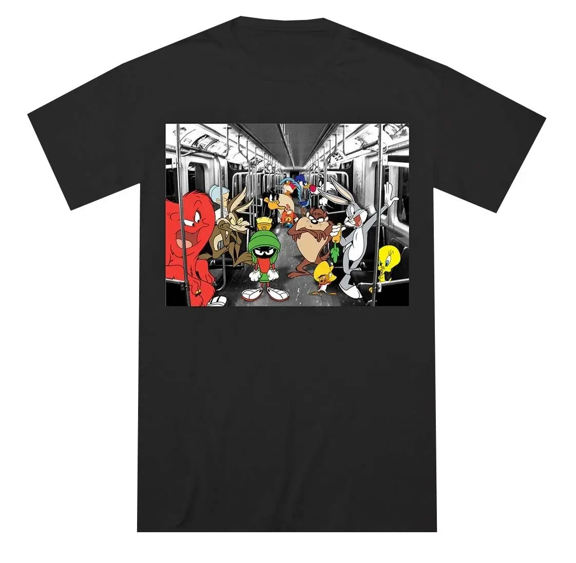 Looney Tunes литая на метро Черная Мужская футболка Новинка|Мужские футболки| |