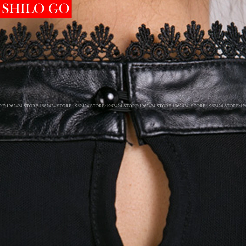 Женская короткая рубашка из овечьей шкуры Черная кружевная винтажная