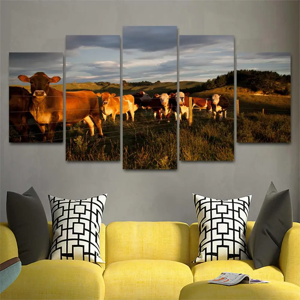 

Drop shipping 5 Panel Wall Art Pictures Canvas Painting abstract canvas poster painting decoration for living room LW205