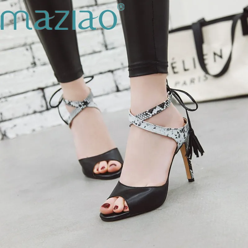 MAZIAO/летние босоножки женская обувь пикантная на тонком высоком каблуке с