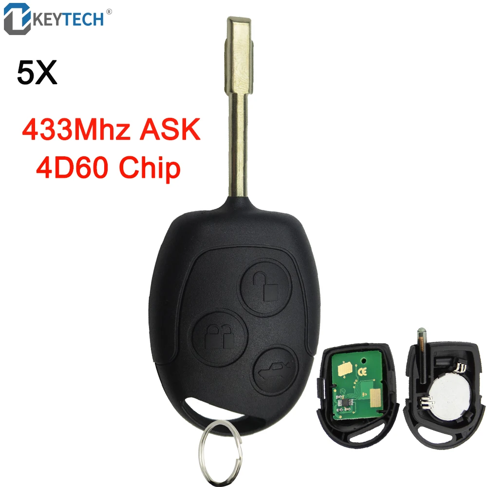 OkeyTech 5 шт. Автомобильный Дистанционный ключ для Ford Mondeo Focus Transit 3 кнопки 433 МГц 4D60