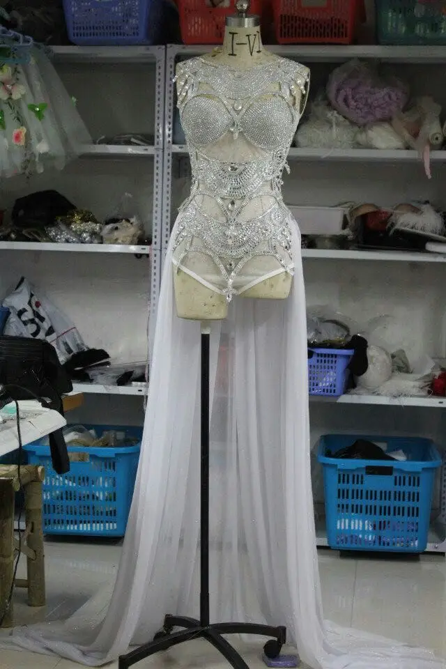 

silver perspective sequins one piece paillette bodysuit costumes sexy female singer jazz dance stage wear show sexy costume