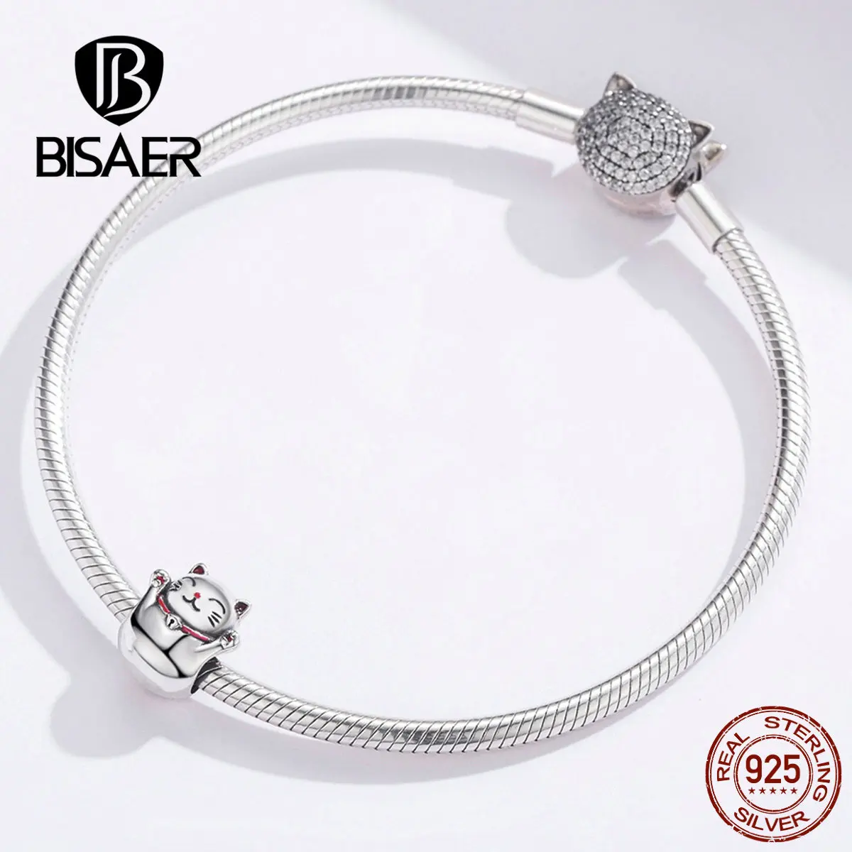 BISAER горячая Распродажа 925 пробы серебро счастливые бусины кошка амулеты трендовые для женщин девушек Дамская мода Сделай Сам Изготовление ювелирных изделий HSC1178
