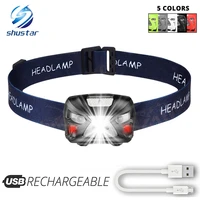 usb rechargeable led headlamp sensory switch 6 lighting modes white light red light for night fishing camping adventureetc
