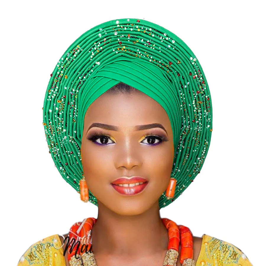 2019 Новая Мода Африканский Авто тюрбан ASO OKE с камнями для свадьбы|Ткань| |