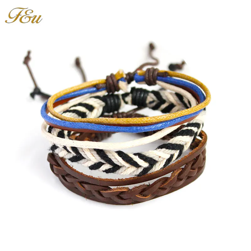 Многослойный кожаный браслет F &amp U регулируемый размер для мужчин украшенный