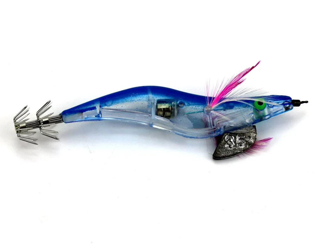 Big Sale 5pcs New Shrimp Fishing lures Artificial Electronic Squid Jigs Light Wooden Tackles Lead Head Baits 12.8cm 29g | Спорт и