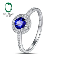 Free shipping Natural Pave Set Diamond 4mm Round Cut 0.56ct Sapphire Engagement 14K White Gold Hot Sale Ring