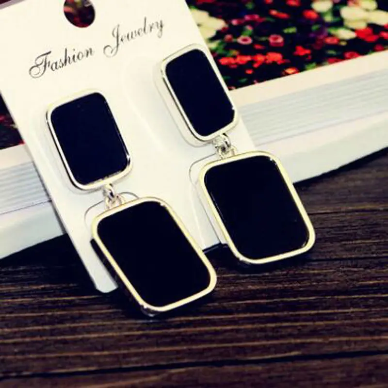 2017 Высокое Качество Черный Акриловые Квадратных Серьги Падения Позолоченные Рок