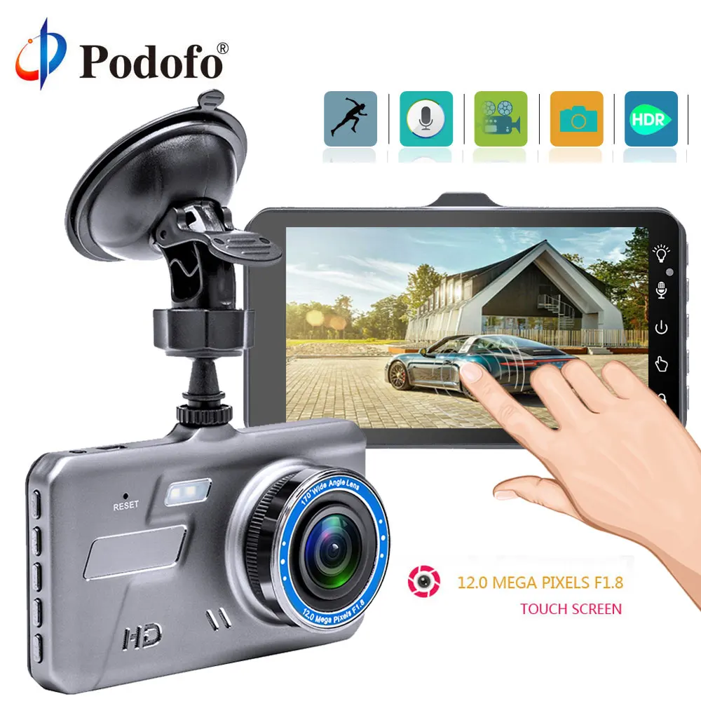 Podofo Сенсорный экран Dash Cam Новинка Двойной объектив Видеорегистраторы для