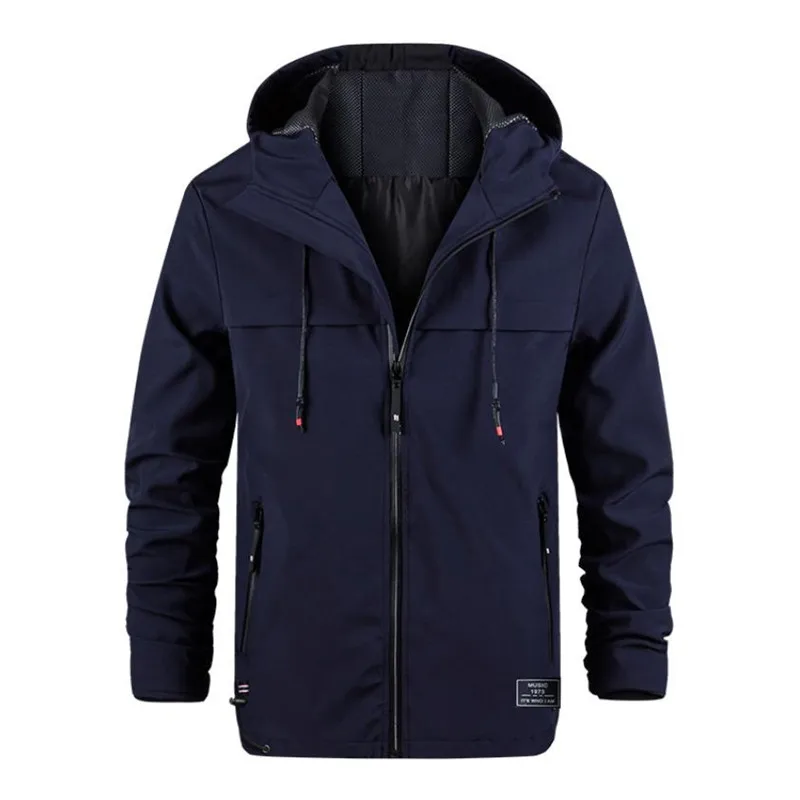 Новая весенне-осенняя мужская повседневная куртка однотонная с капюшоном