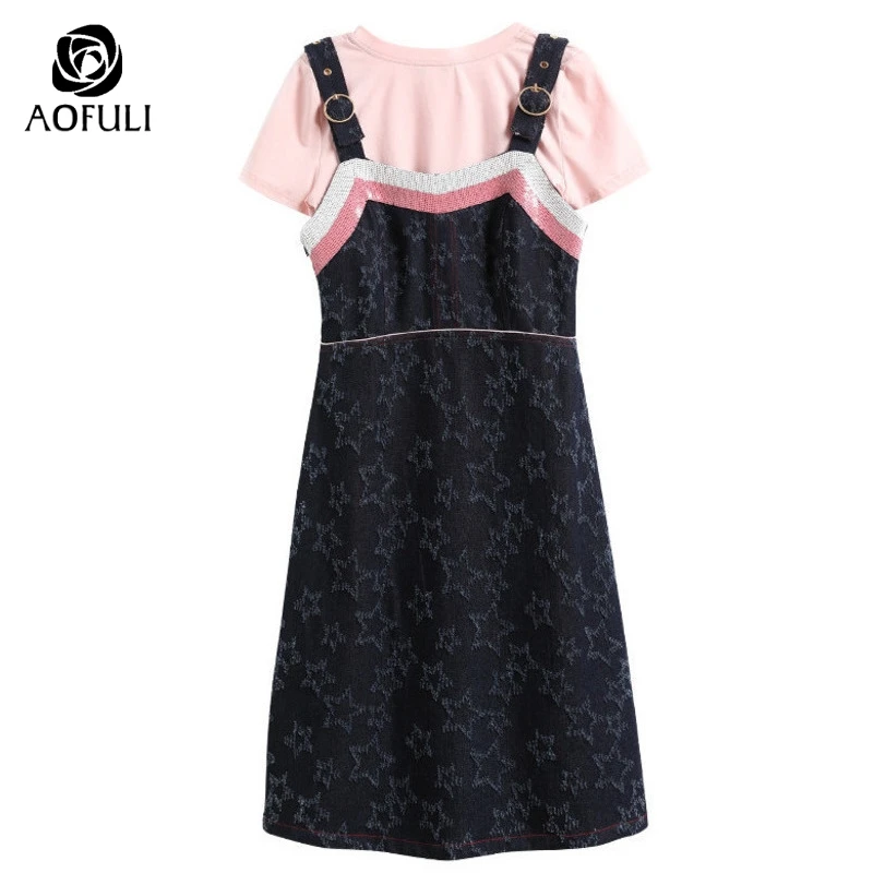 AOFULI L-3XL 4XL 5XL женское летнее платье костюм из двух предметов Женский комплект со