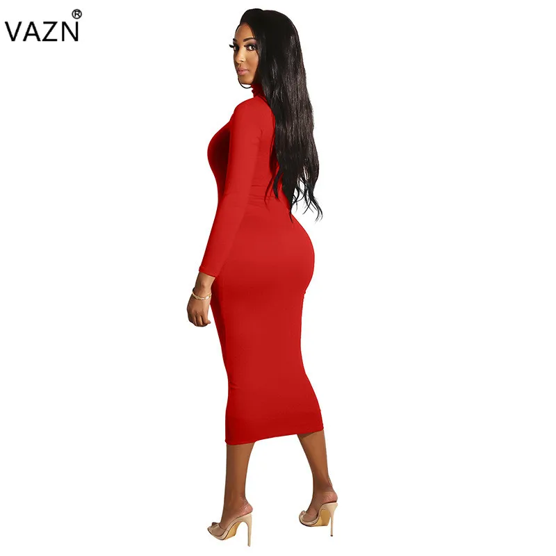 Женское платье VAZN облегающее средней длины с длинным рукавом и вырезом-стойкой 4