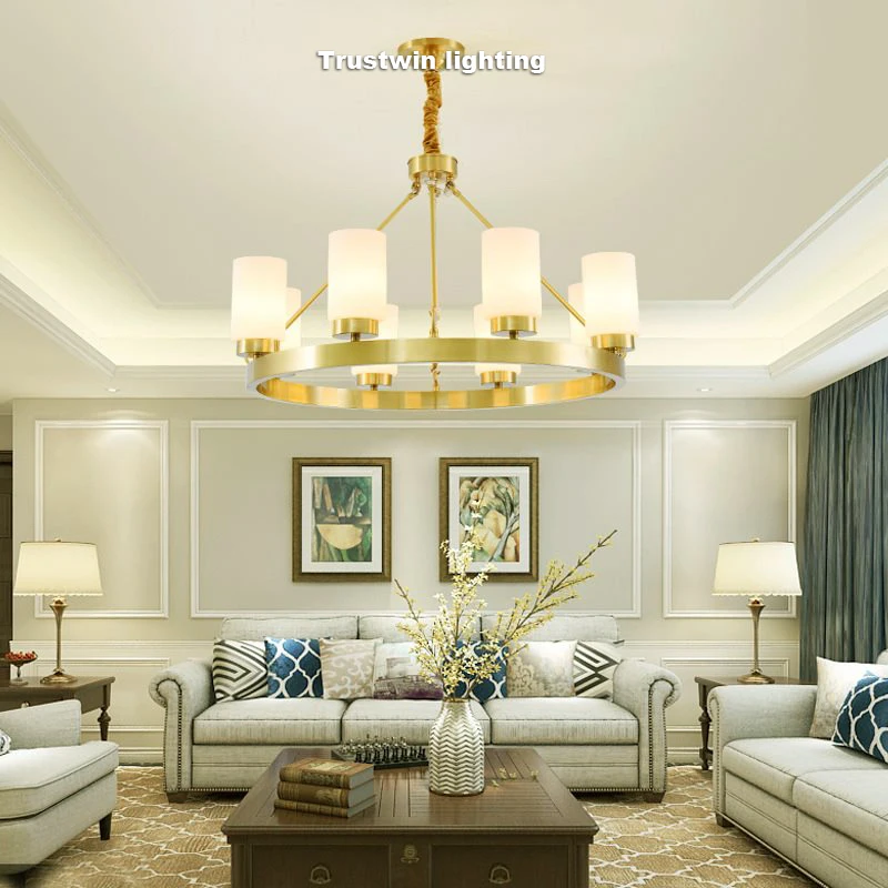 European modern copper chandelier light LED lamp glass brass golden circular round hanging | Лампы и освещение