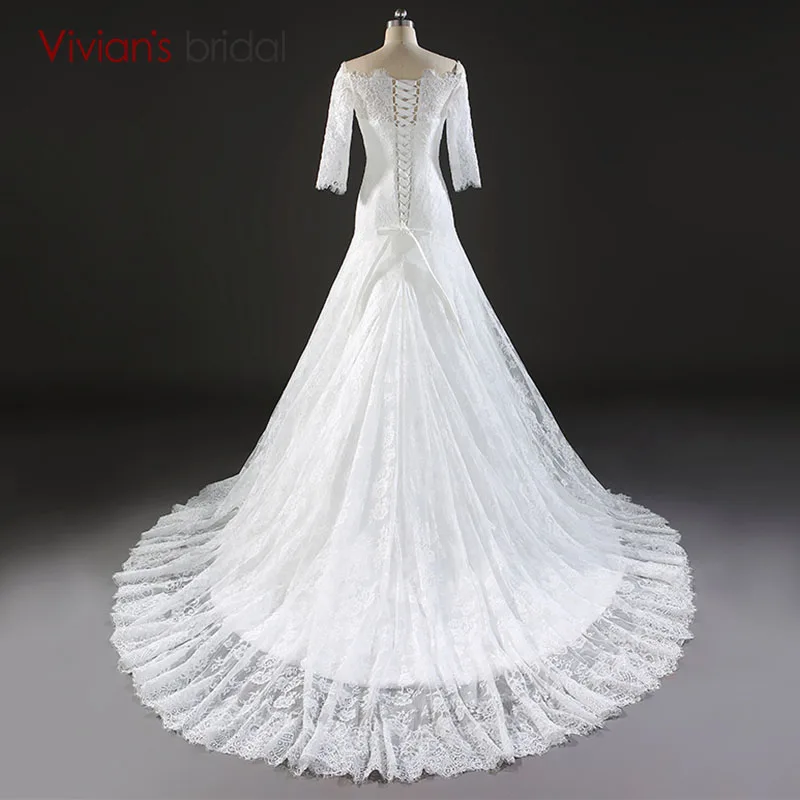 Vivian's Bridal белое кружевное свадебное платье с русалочкой три четверти на