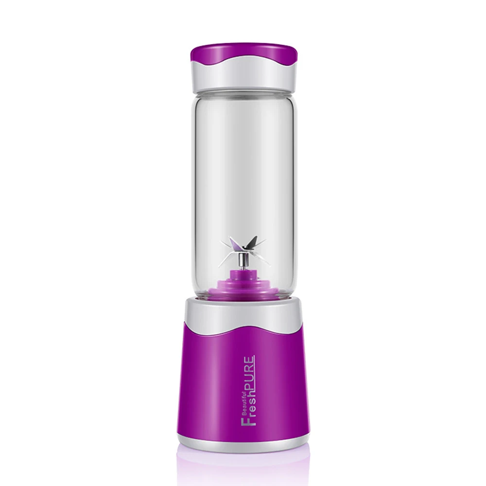 Purple Flower USB перезаряжаемый портативный блендер для фруктов, овощей, сока, миксер, чашка, бутылка для воды, крышка, 4/6 лопастей, 380 мл, электрическая соковыжималка лимона, апельсина - Цвет: Purple Flower
