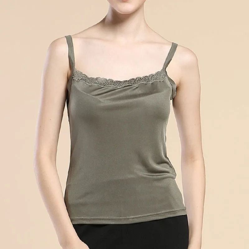 100%  Pure Silk Knit Womens Lacy Camisole Tank Top Size M L XL XXL