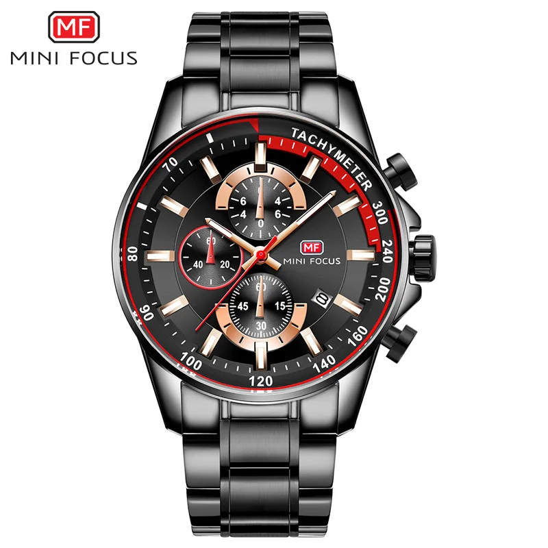 MF0218G-Black Мини фокус мужские деловые нарядные часы из нержавеющей стали Роскошные водонепроницаемые кварцевые наручные часы с хронографом мужские серебряные 0218G. 03 - Цвет: MF0218G-Black