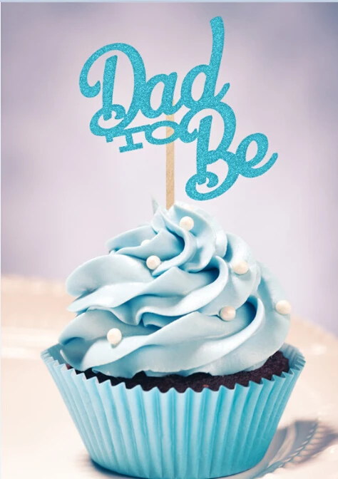 

Turquoise glitter DAD TO BE cupcake Toppers baby shower birthday party cake decorations food picks