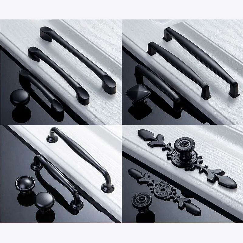Kitchen Bathroom Cabinet Handles Modern Pulls Simple Black for Cabinets Hardware Drawer Single Double Hole|Ручки шкафа| |