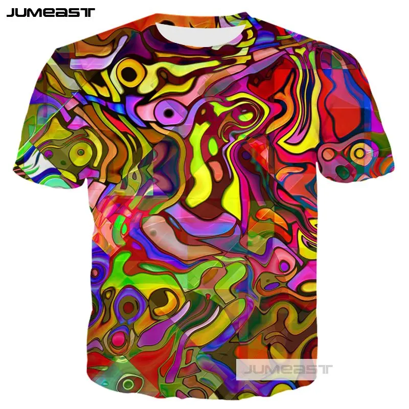 Jumeast Новая мода 3D печать красочные Totems Мужчины/wo мужчины футболки Psychedelic абстрактные летние o-образным вырезом с короткими рукавами линии робота