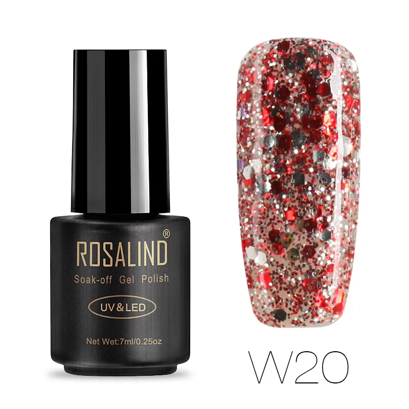 Гибридные Лаки ROSALIND, блестящий Гель-лак для ногтей, все для маникюра, Полупостоянный УФ-Гель-лак для ногтей, впитывающий верх, Базовое покрытие - Цвет: W20