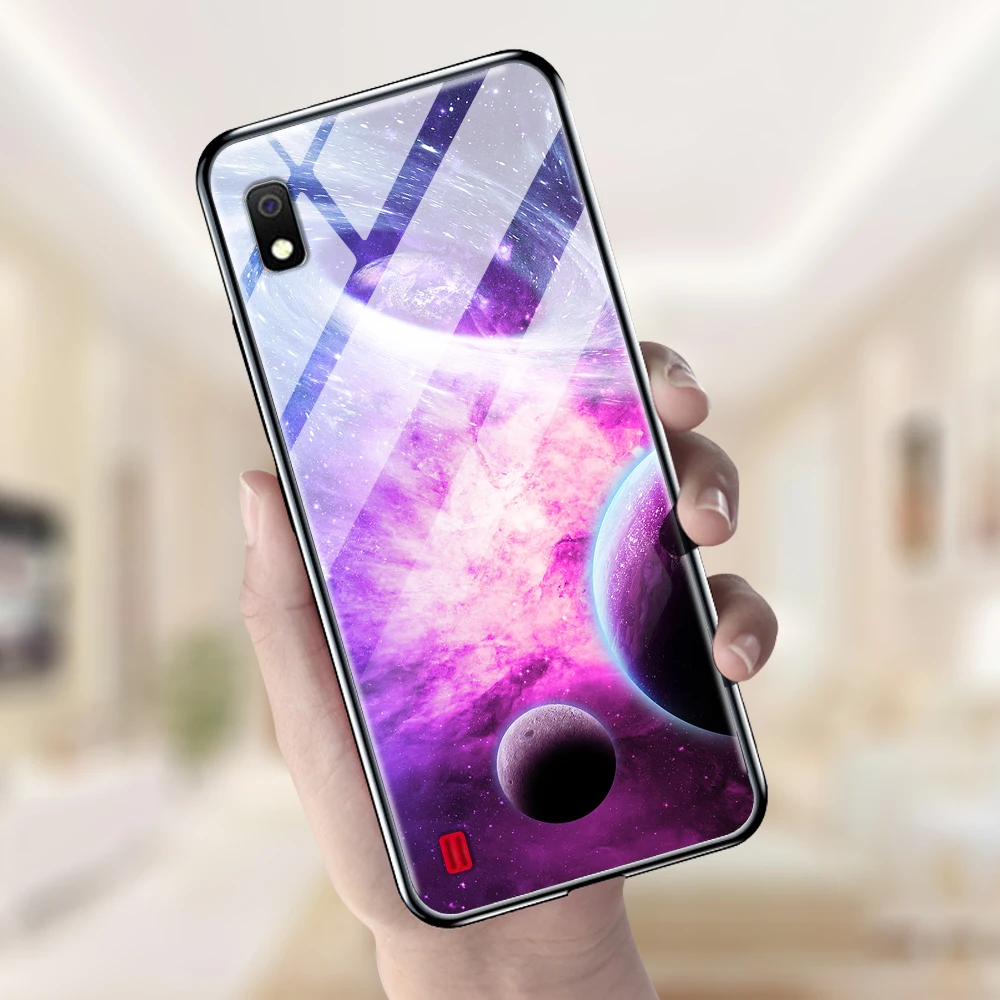 Для samsung A10 чехол закаленное Стекло планета Космос крышка Стекло задняя крышка чехол для samsung Galaxy A10 10 A105 A105F корпус под плетенную сумку крышка
