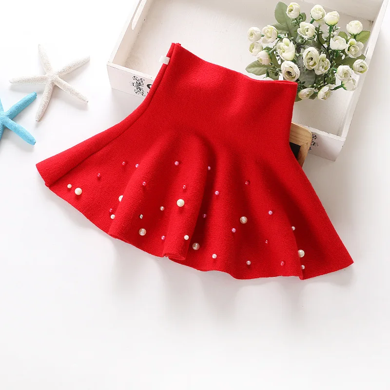 05 red Новинка года; сезон осень-зима; детская одежда модная Повседневная вязаная юбка для девочек приталенные юбки-пачки принцессы с жемчужинами детская одежда - Цвет: 05 red