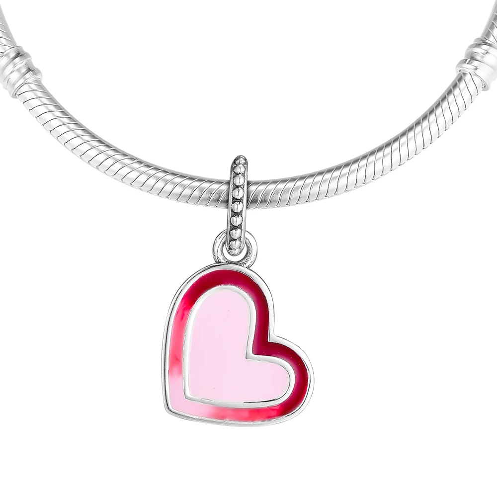 925 Sterling Silver Asymmetric Heart of Love Charm Mixed Enamel Original Jewelry Making Fits For Bracelets &amp Bangle | Украшения и