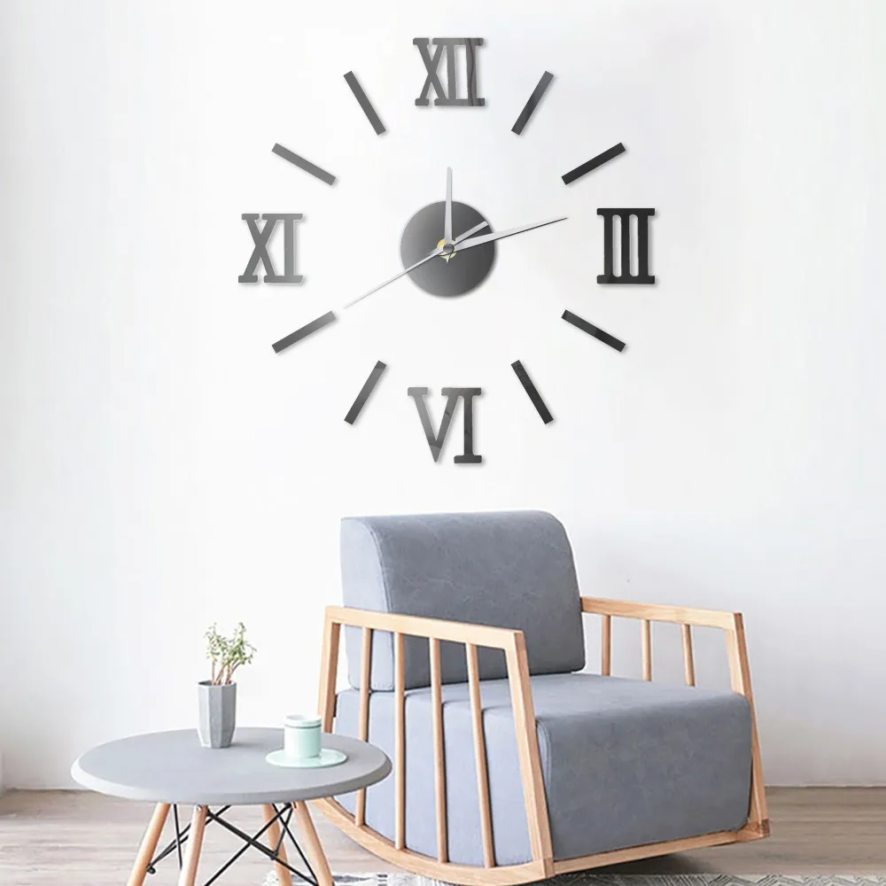 Римские цифры Зеркало Эффект Creative DIY самоклеющиеся Акрил Настенные часы