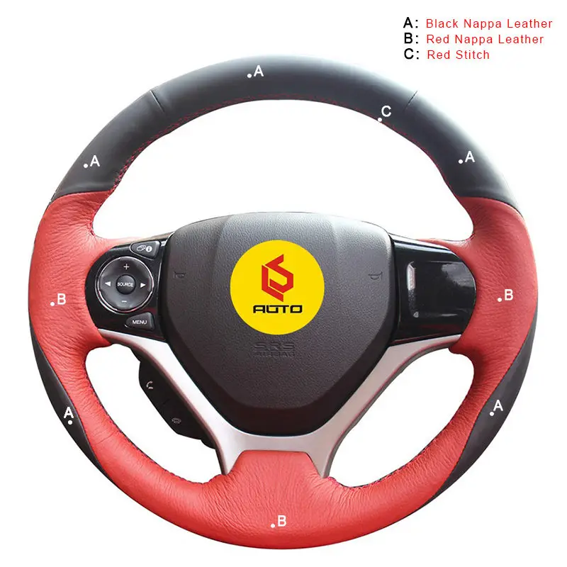 Nappa Leather Ручной швейный чехол рулевого колеса автомобиля для Honda Civic 9 2012- Авто оплетка на руль крышка салонные аксессуары - Название цвета: Nappa Leather
