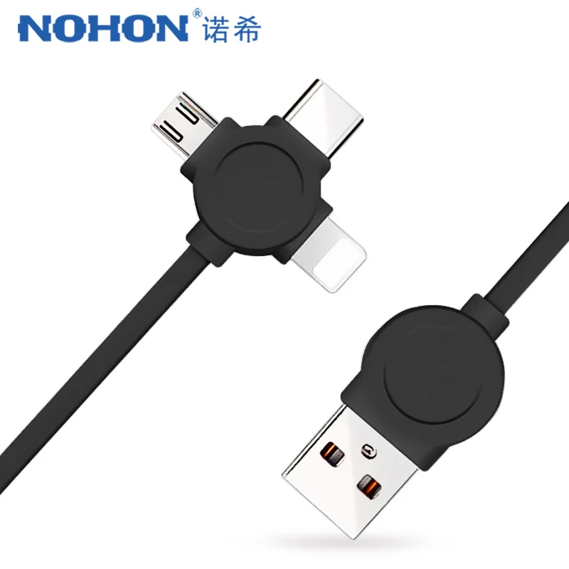 NOHON 3 в 1 зарядное устройство с интерфейсом Lightning Кабель 8 Pin для iPhone X 7 8 Plus XS Micro usb type C для Xiaomi 5 samsung кабель для зарядки передачи данных 1 м