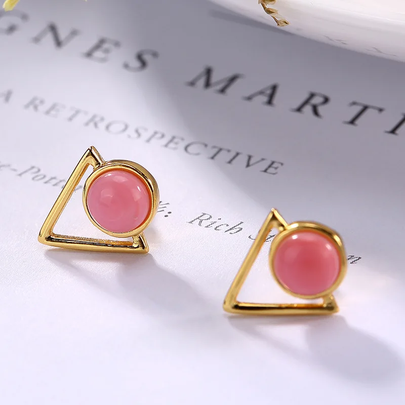 

L&p New Fashion Pink Queen Shell 925 Sterling Earrings For Women Glod Color Geometry Stud Earrings Fine Jewelry Wholesale Aj