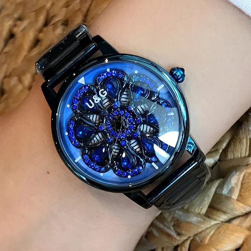 Дропшиппинг модные 360 Вращающийся Цвет Алмаз Большой циферблат женские часы