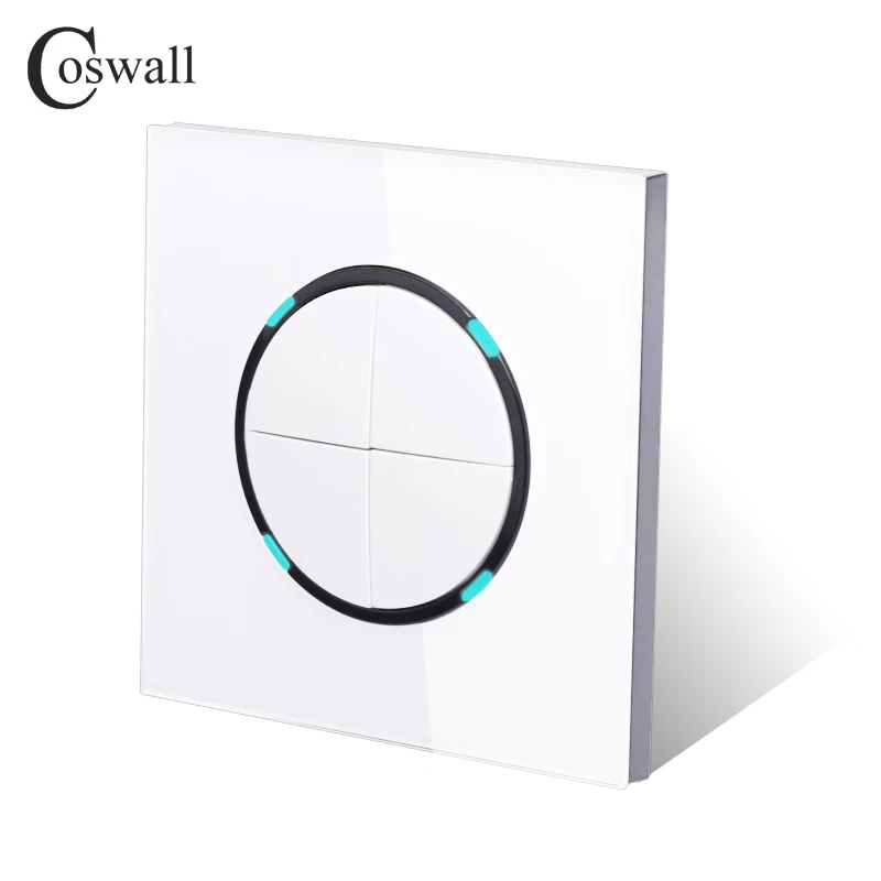 Coswall, 4 комплекта, 2 способа случайного нажатия, ВКЛ./ВЫКЛ., проходной настенный светильник, переключаемый светодиодный индикатор, белая стеклянная рамка R11 Series