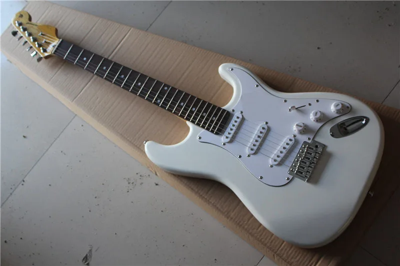 Новое поступление гитара st белая 6 струн электрическая реальное фото панель из