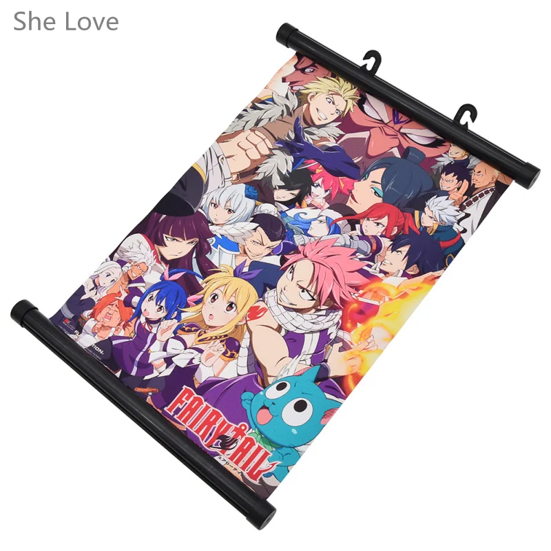 Она любит японское аниме Сказочный хвост Семья стены прокрутки живопись холст